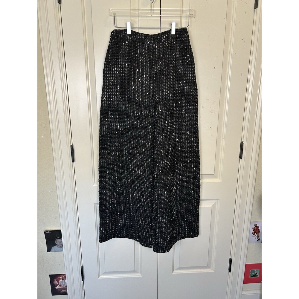 Freemarket AVARA Tweed Black Wide Leg Trousers NWT Gold Sequins High Rise Sz M